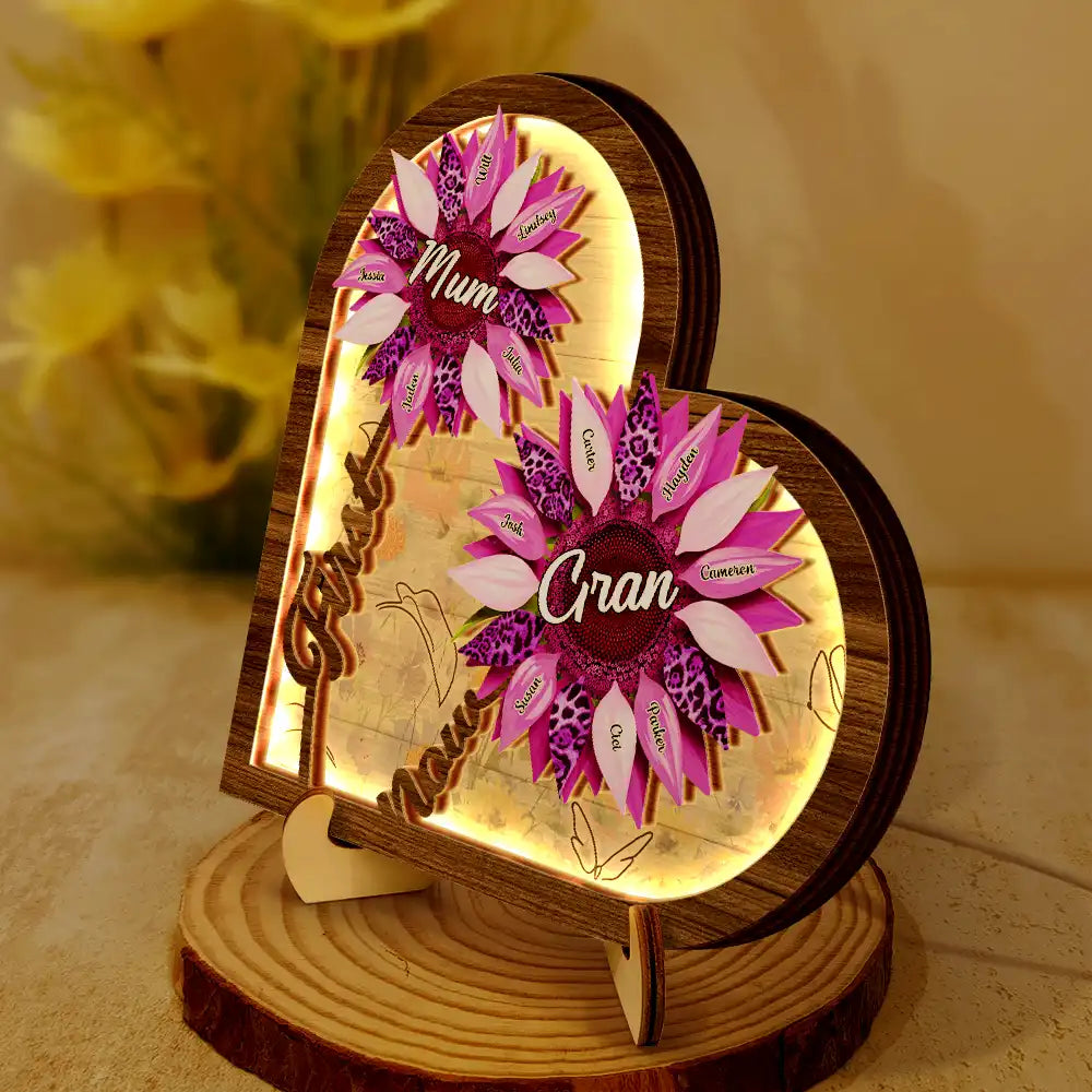Gift For Mother,Gift For Grandma,Love - Sunflower First Mom Now Grandma - Personalized LED Light Wooden Plaque