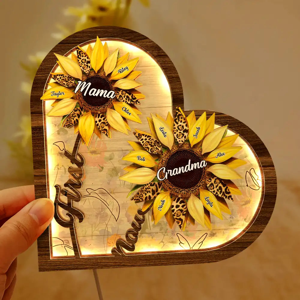 Gift For Mother,Gift For Grandma,Love - Sunflower First Mom Now Grandma - Personalized LED Light Wooden Plaque