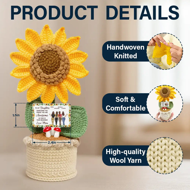 Mom - Daughters (Adult), Gift For Mother, Gift For Daughter, Love - Sunflower Sometimes You Forget You Are Awesome - Personalized Crochet Plant Pot