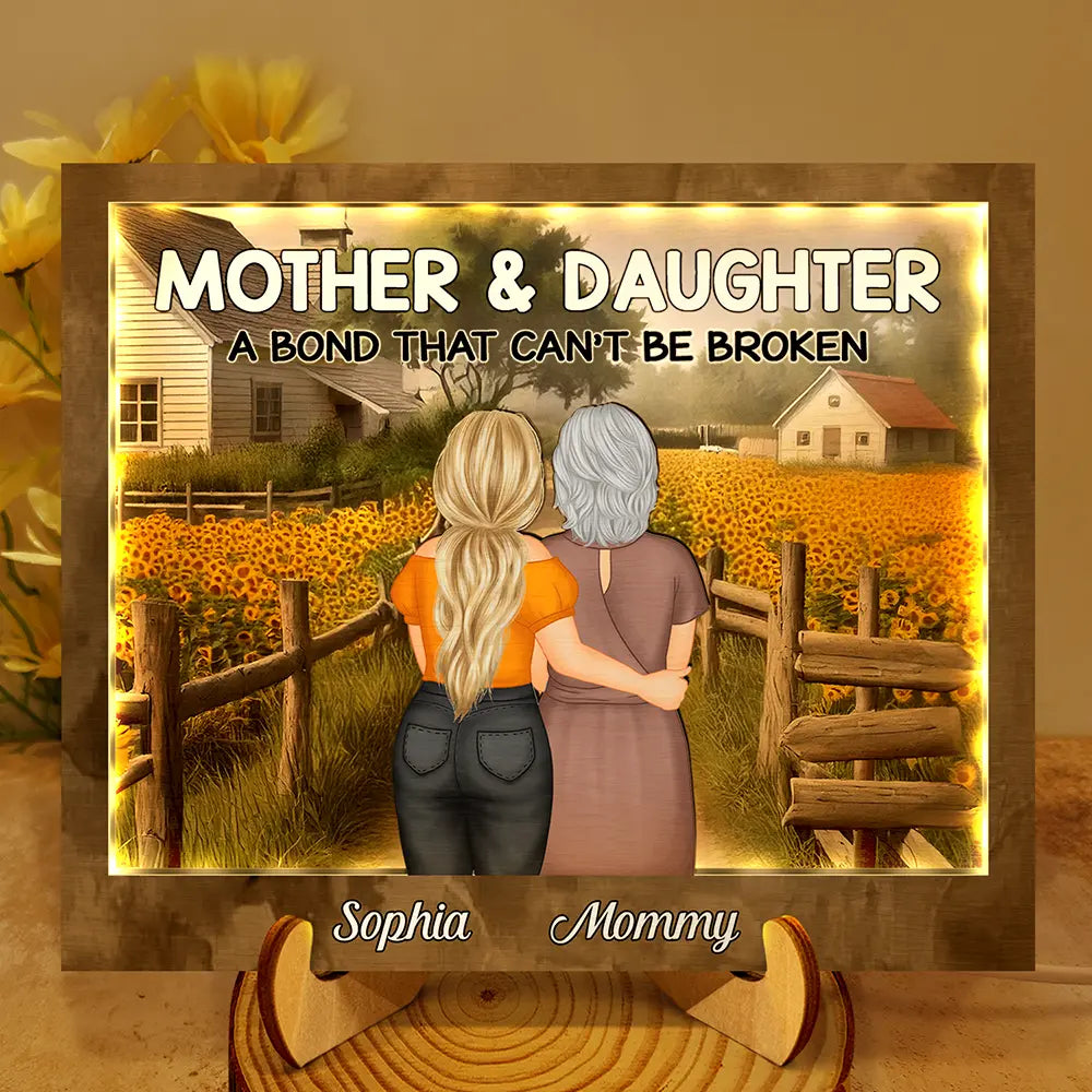 Sunflowers Mother Daughter A Bond That Can't Be Broken - Personalized LED Light Wooden Plaque