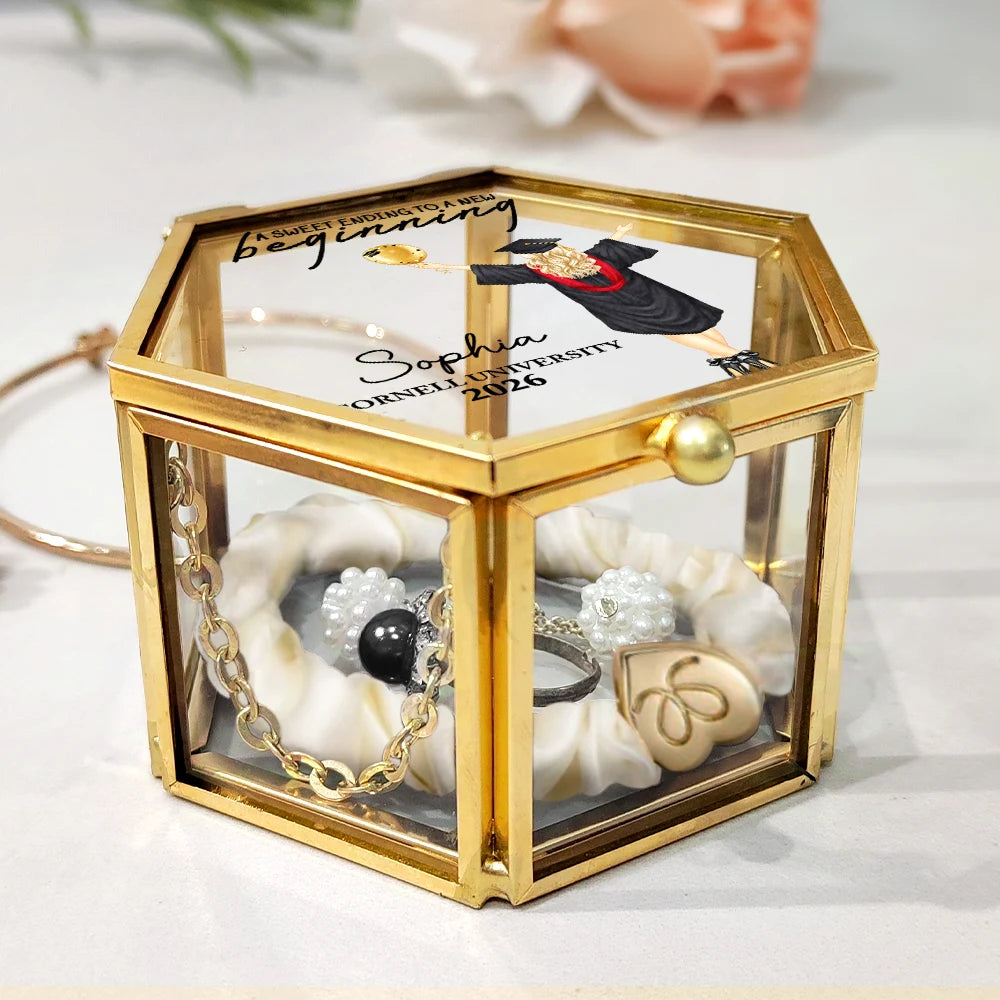Graduation - Sweet Ending To A New Beginning - Personalized Glass Jewelry Box