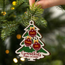 Tree Shape Love Grows Here - Holiday, Xmas, Christmas Gift For Family, Parents, Grandparents - Personalized 2-Layered Wooden Ornament
