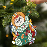 Cats In Stocking Xmas Pattern - Christmas Gift For Cat Lovers - Personalized Wooden Cutout Ornament