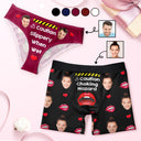 Custom Photo Caution Slippery When Wet Choking Hazard - Anniversary, Funny Gift For Spouse, Husband, Wife - Personalized Couple Matching Underwear Briefs