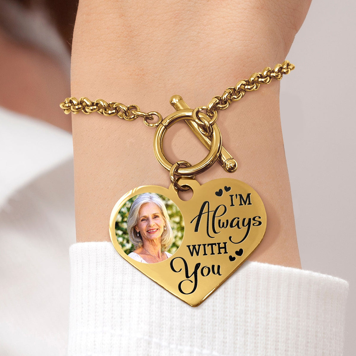 Custom Photo I'm Always With You - Memorial Gift For Family, Siblings, Friends, Dog Lovers, Cat Lovers - Personalized Heart Bracelet