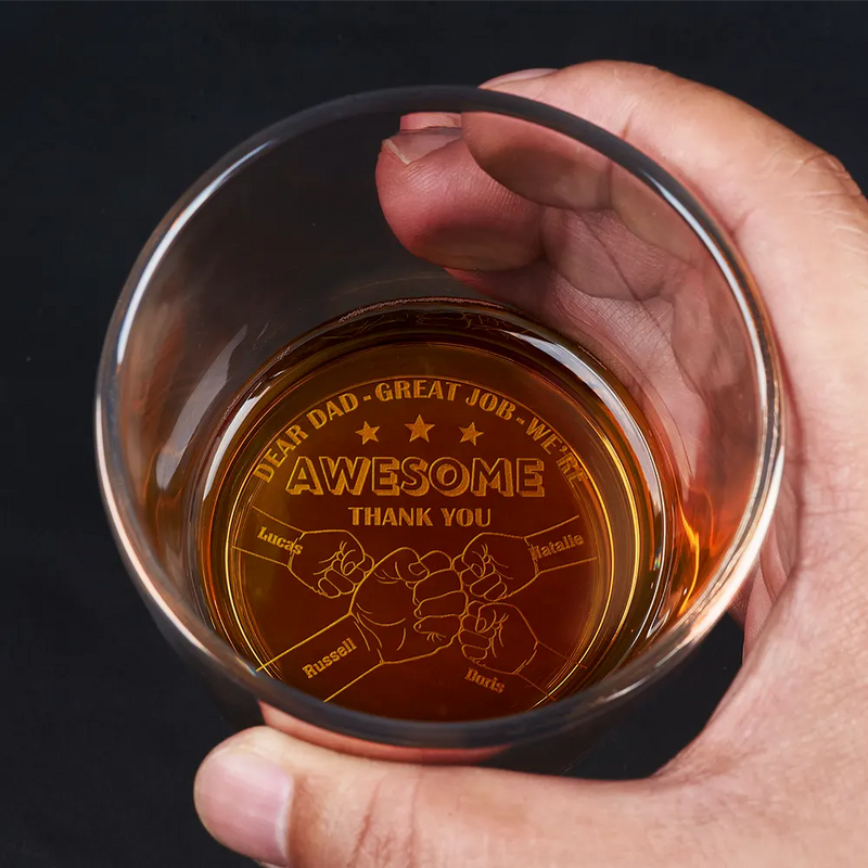 Fist Bump Dear Dad Great Job We're Awesome Thank You - Personalized Engraved Whiskey Glass