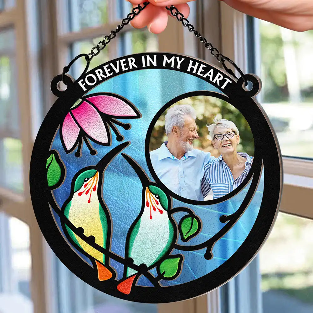 Custom Photo Hummingbird And Flower Memorial Parent -  Personalized Window Hanging Suncatcher Ornament