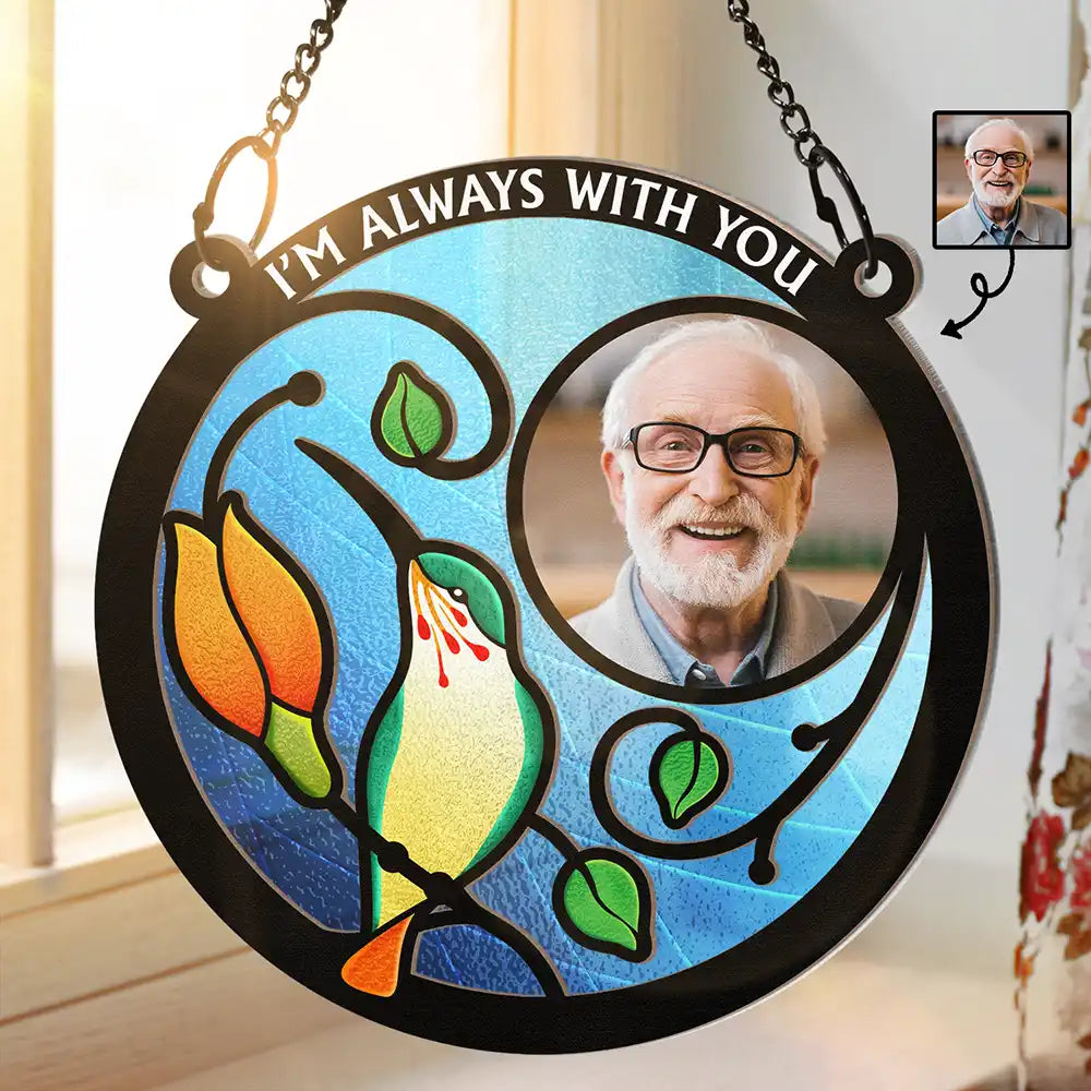 Custom Photo Hummingbird And Flower Memorial Parent -  Personalized Window Hanging Suncatcher Ornament
