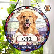 Custom Photo In Loving Memory Dog Cat - Personalized Stained Glass Window Hanging Suncatcher