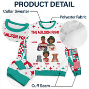 Family - Flat Art Family Square Pattern Winter Christmas Tree - Personalized Unisex Ugly Sweater