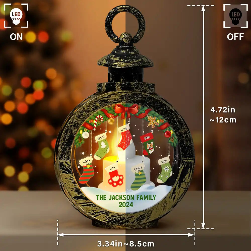 Family, Pet Lovers - Family Christmas Stockings Parents Kids Pets - Personalized Candlelight Lantern Ornament