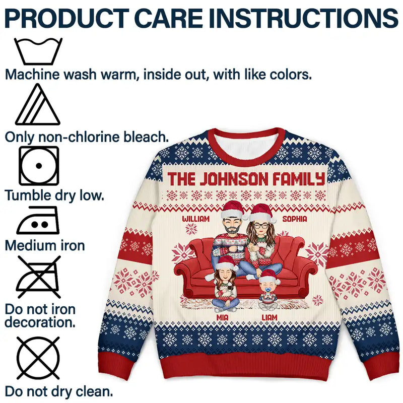 Gift For Couples, Pet Couple - Cartoon Couple With Kids And Pets - Personalized Unisex Ugly Sweater