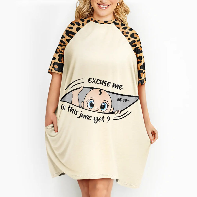 Pregnant Mom, Gift For Wife, Funny - Excuse Me Is It Time Yet Pregnancy Announcement Expecting Mom Maternity - Personalized Women's Sleep Tee