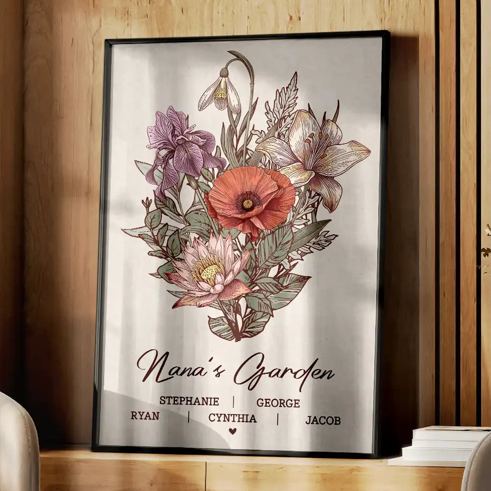 Grandma's Garden Family Birth Flower - Personalized Poster