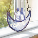 Gift For Bestie,Love - Toile Art Bestie Sitting On The Moon - Personalized Window Hanging Suncatcher Ornament