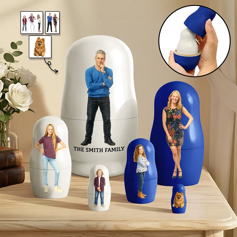 Family, Happy - Custom Photo Realistic Watercolor Art Family Couple Besties - Personalized Portrait Nesting Doll