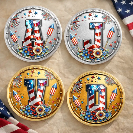 America Stars And Stripes Monogram Initial Custom Name - Personalized Commemorative Keepsake Coin