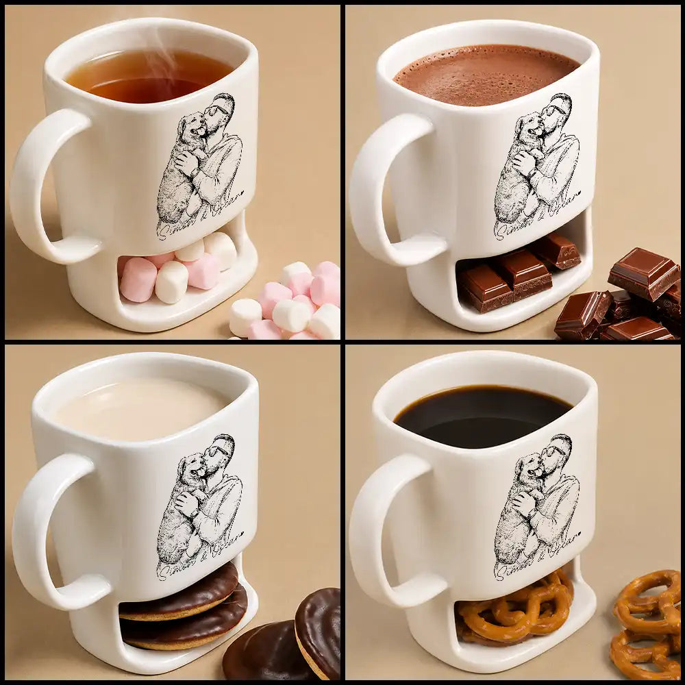 Gift For Father,Gift For Grandpa,Non-Eng,Photo - Pencil Sketch,Confident - Custom Photo Pencil Sketch Best Dad Grandpa Ever Family Portrait - Personalized Cookie Mug