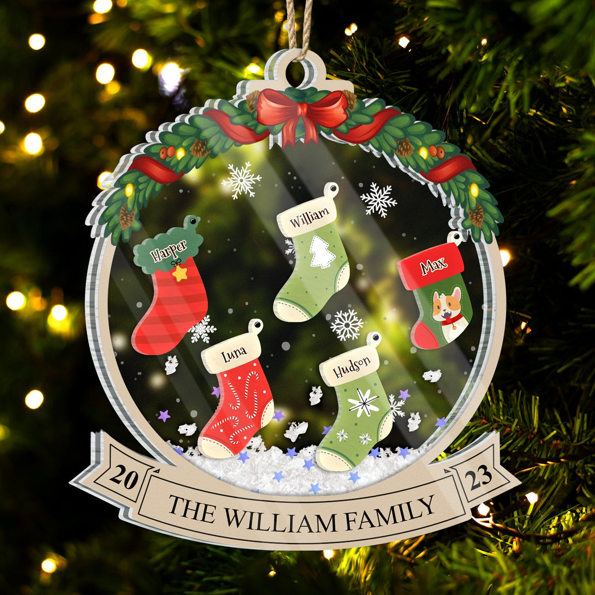 Family Christmas Stockings - Christmas Gift - Personalized 3-Layered Acrylic Shaker Ornament