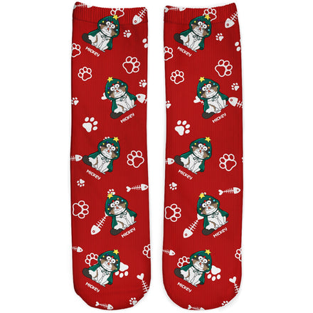 Christmas Funny Cat With Emotion - Gift For Cat Lovers - Personalized Socks