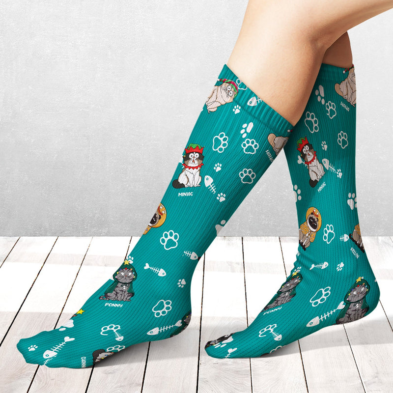 Christmas Funny Cat With Emotion - Gift For Cat Lovers - Personalized Socks