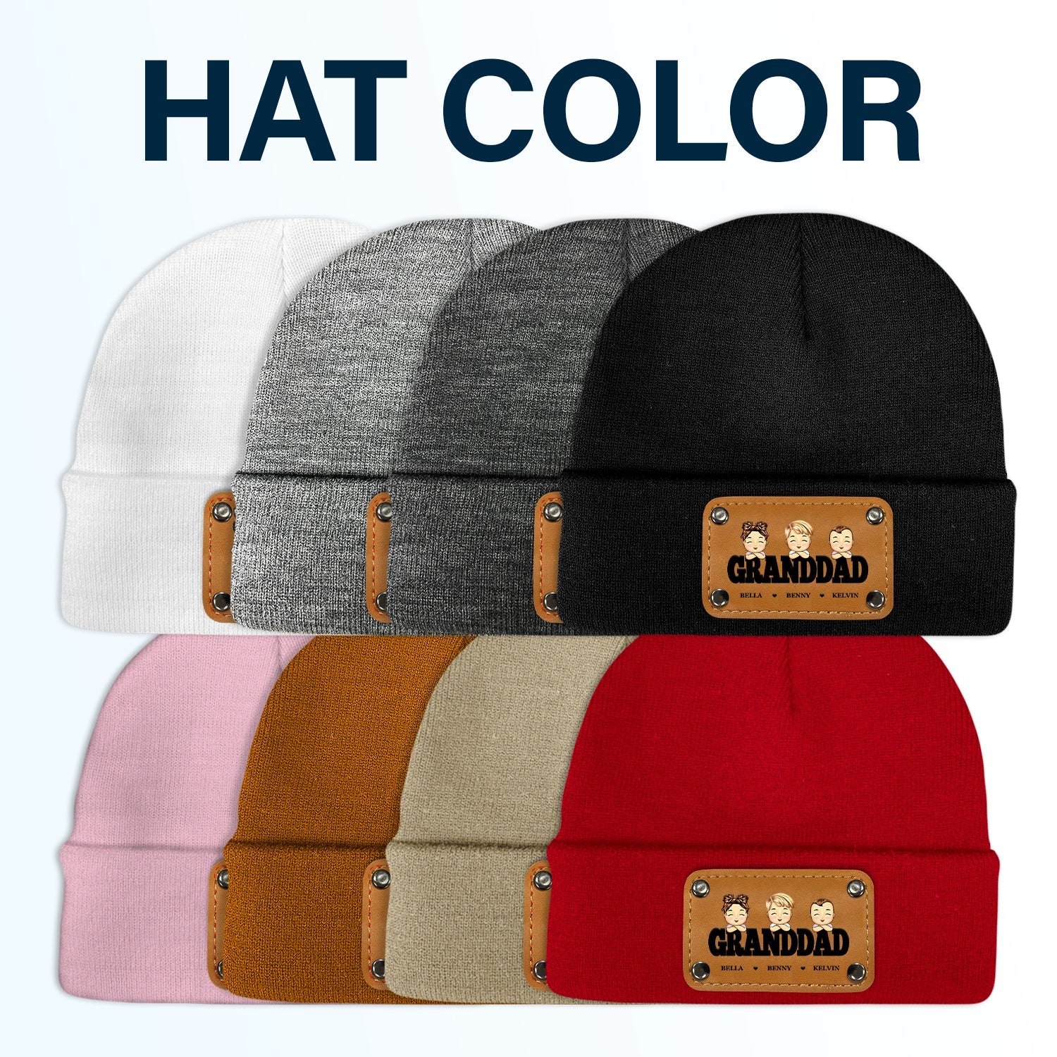 Daddy Papa - Gift For Father, Grandpa - Personalized Beanie With Leather Patch