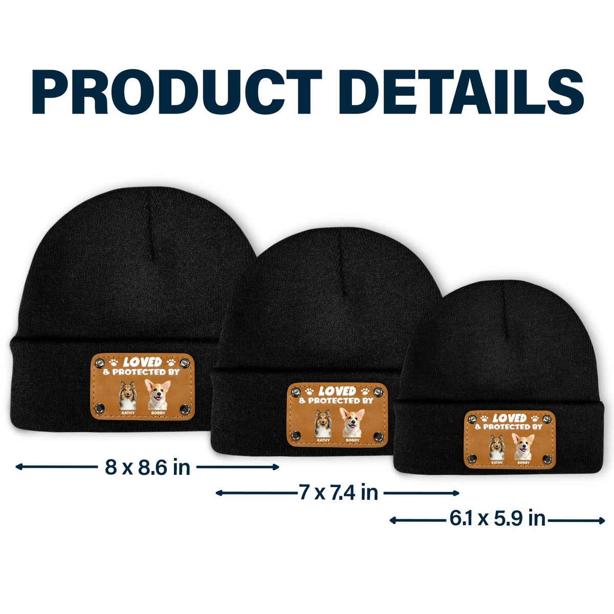 Custom Photo Loved & Protected By - Gift For Baby, Pet Lovers - Personalized Beanie With Leather Patch
