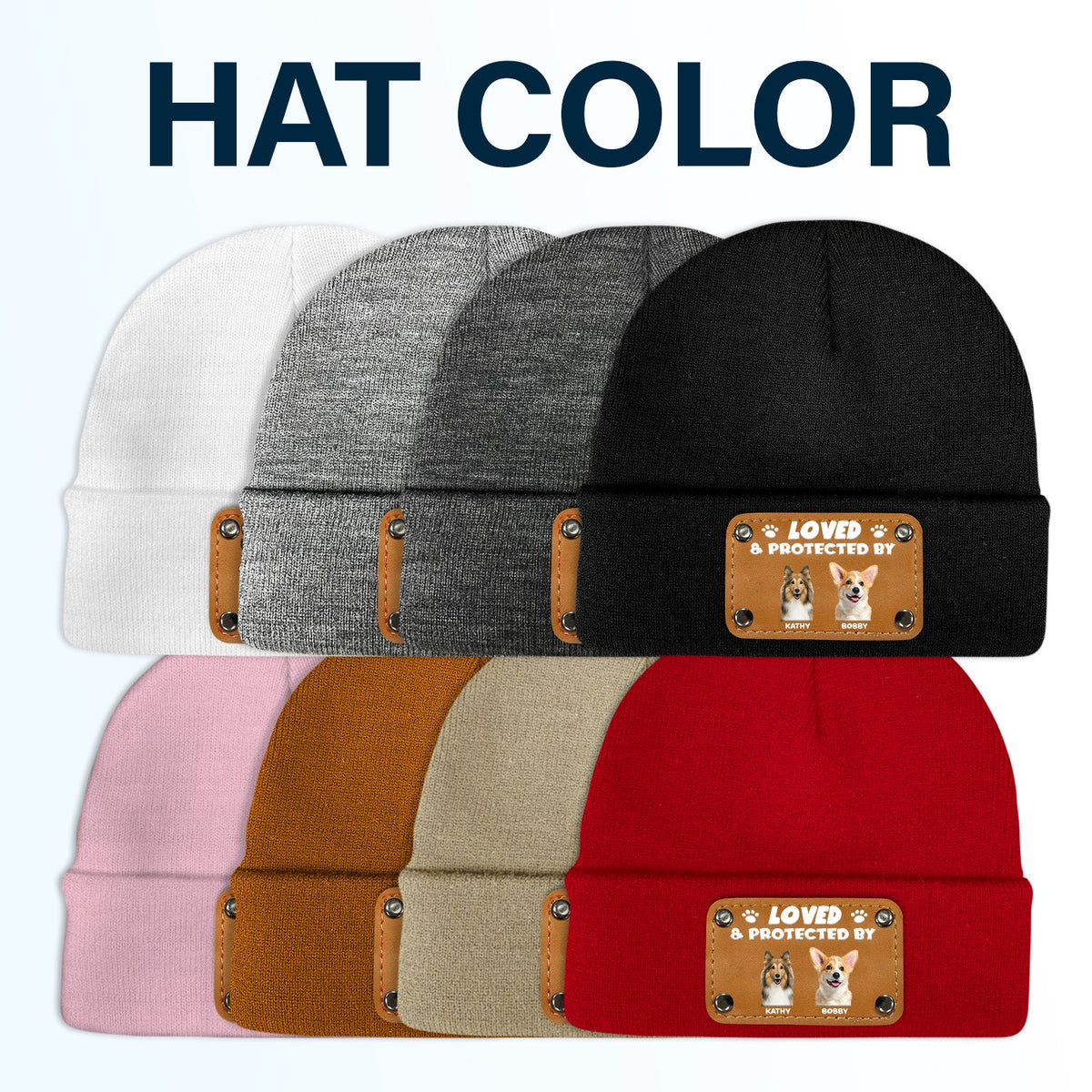 Custom Photo Loved & Protected By - Gift For Baby, Pet Lovers - Personalized Beanie With Leather Patch
