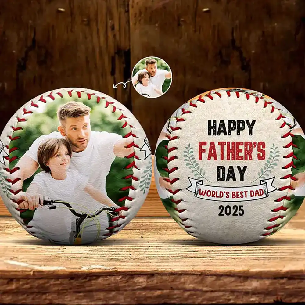 Custom Photo Happy Father's Day - Personalized Baseball, Softball