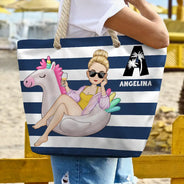 Girl On Float Monogram - Personalized Beach Bag