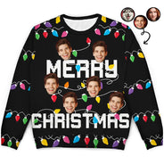 Christmas Custom Photo Family Christmas Tree - Personalized Unisex Ugly Sweater