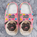 Custom Photo Christmas Light Pet Face - Personalized Fluffy Slipper