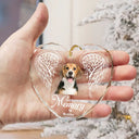 Custom Photo,Christmas,Pet Lovers,Memorial,Sad - Custom Photo In Loving Memory Angel Wings Pet - Personalized Heart Shaped Glass Ornament