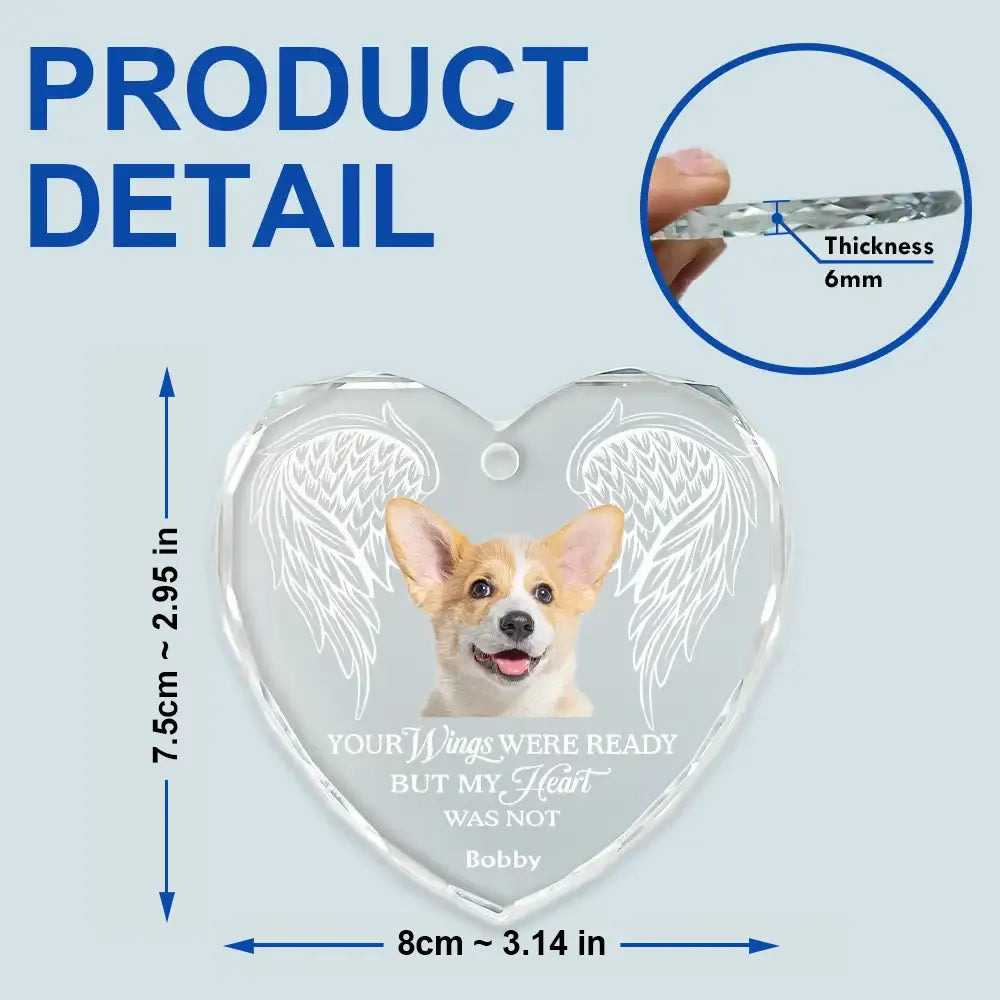 Custom Photo,Christmas,Pet Lovers,Memorial,Sad - Custom Photo In Loving Memory Angel Wings Pet - Personalized Heart Shaped Glass Ornament