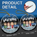 Gift For Bestie,Gift For Sisters,Gift For Brothers,Gift For Sibling - Friends Besties Sisters Brothers Sitting Together Chibi - Personalized Circle Glass Ornament