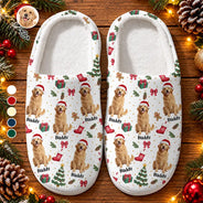Art Design,Christmas,Custom Photo,Gift For Mother,Gifts For Her,Happy,Pet Lovers,Pet Mom,Photo - Christmas Accessories 3D Cartoon Pet - Christmas Gift For Pet Mom - Personalized Custom Photo Pet Name Festive Pattern Fluffy Slippers