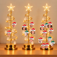 Christmas,Custom Photo,Cut-Face Photo,Family,Happy - Family Together Santa Hat Custom Name - Personalized Custom Photo Christmas LED Tree Lights