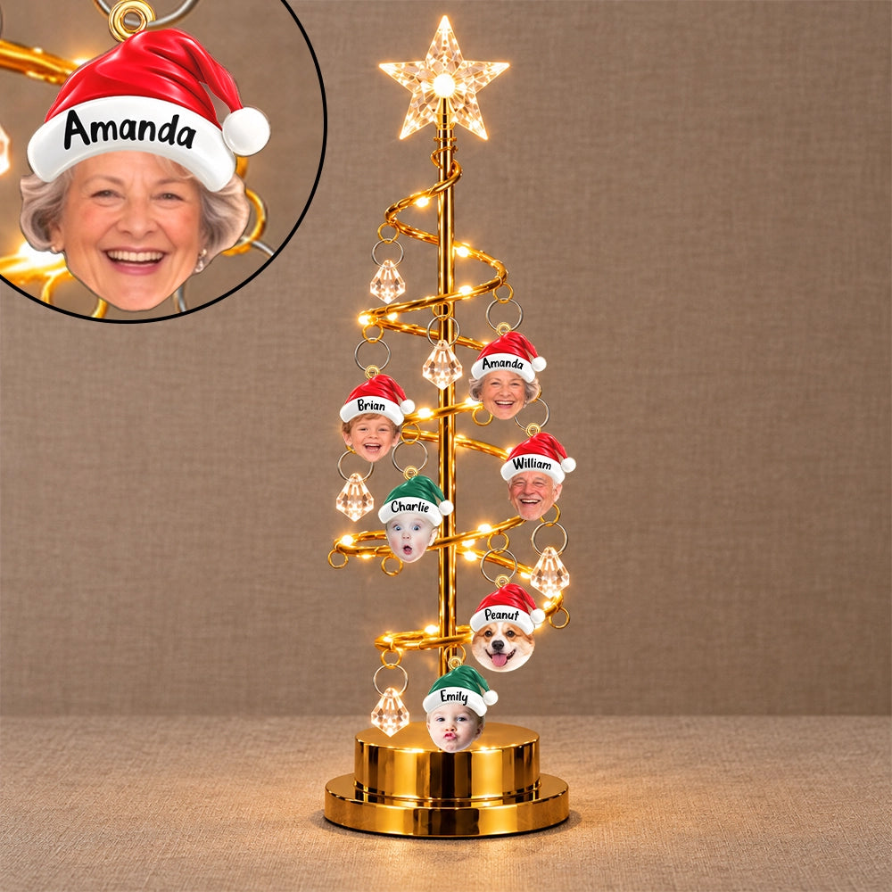 Christmas,Custom Photo,Cut-Face Photo,Family,Happy - Family Together Santa Hat Custom Name - Personalized Custom Photo Christmas LED Tree Lights