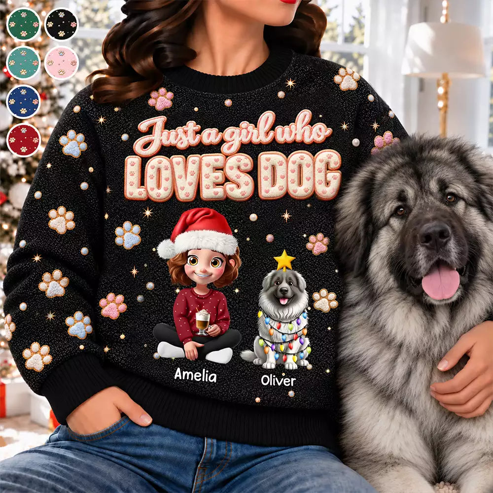 Christmas Gift For Dog Lovers - Personalized Faux Fluffy A Girl Who Loves Dog Unisex Ugly Sweater