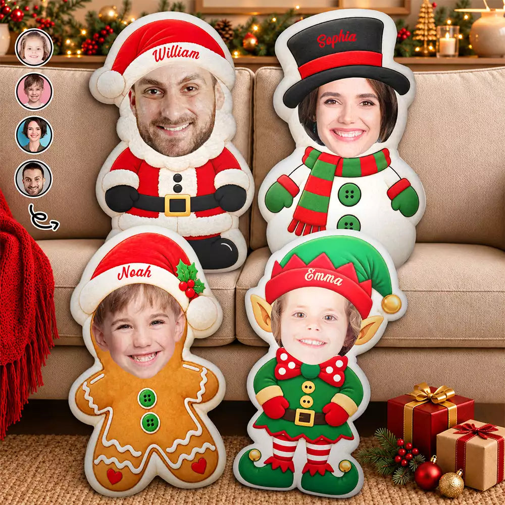 Christmas Gift For Family - Personalized Custom Photo Holiday Character Portrait Pillow