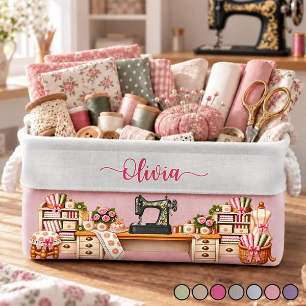 Christmas,Cozy,Gift For Women,Gift For Yourself,Gifts For Her,Icon,Sewing,Top Market - Gift For Sewing Lovers And Quilters - Personalized Name & Machine Vintage Craft Room Storage Basket