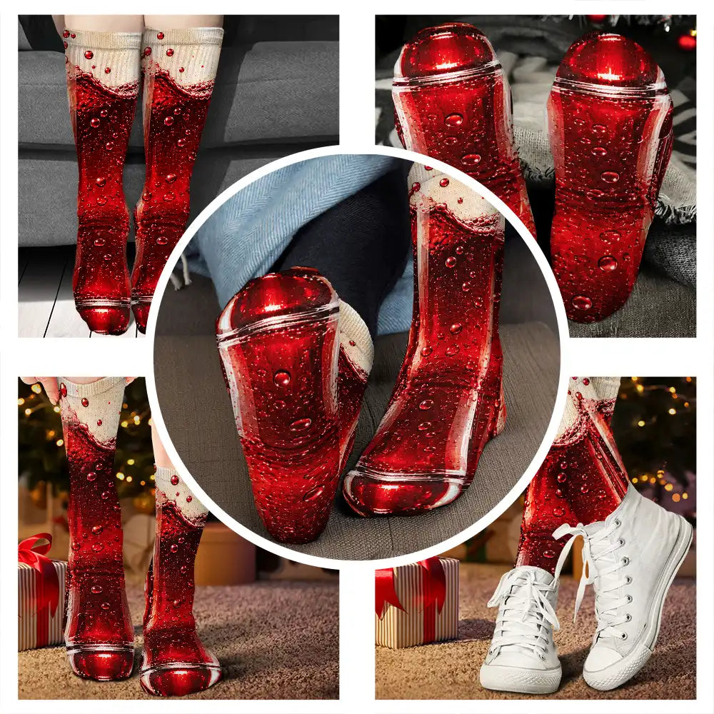 Christmas,Gift For Men,Gift For Yourself,Gifts For Him,Humorous,Icon - Funny Gag Gift For Husband Dad - Personalized Beer Wine Glass Illusion Socks