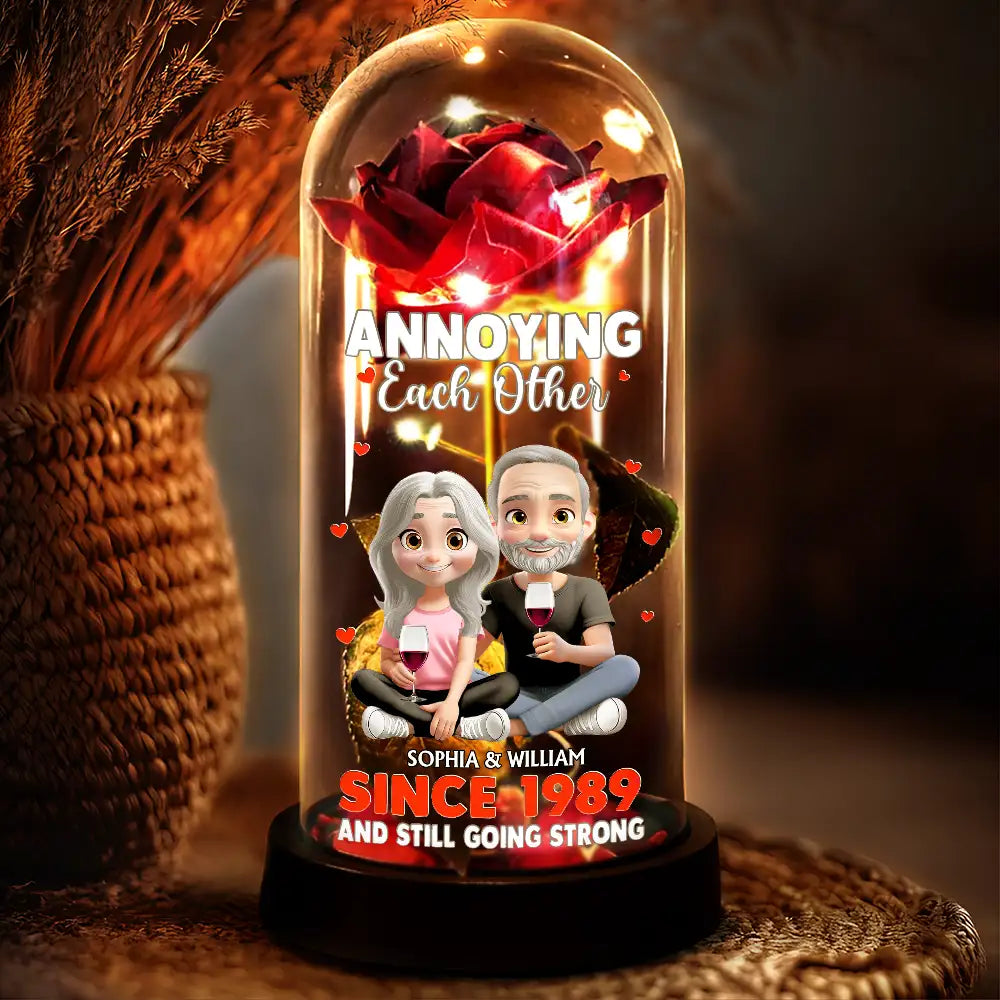 3D Effect Couple Annoying Each Other - Personalized Everlasting Rose Dome Lamp