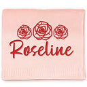 New baby,New Dad,New Mom,Gift For Kids,Happy - Birth Flower Line Art Custom Name - Personalized Embroidered Knitted Baby Blanket