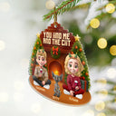 Pet Lovers,Pet Couple,Cat Lovers,Cat Couple,Happy,Christmas - 3D Effect Sitting Couple You And Me And The Cat - Personalized Custom Shaped Acrylic Ornament