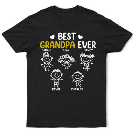 Best Dad Grandpa Ever Kid Stick Figures - Personalized T Shirt