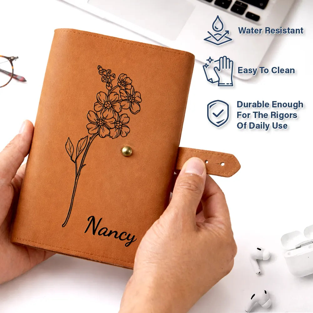 Gift For Women,Gift For Men,Happy - Faux Pressed Effect Birth Flower Blooming In Love - Personalized Leather Cable Bag