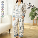 Custom Photo,Pet Lovers,Pet Mom,Happy - Custom Photo Pencil Sketch Portrait Dog Mom Pet Mom Toile Pattern - Personalized Satin Pajama Set