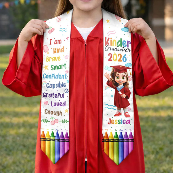 Gift For Kids,Gift For Grandkids,Graduation,Happy - 3D Effect Graduation Kid Baby I Am Kind I Am Smart - Personalized Kid Graduation Stole