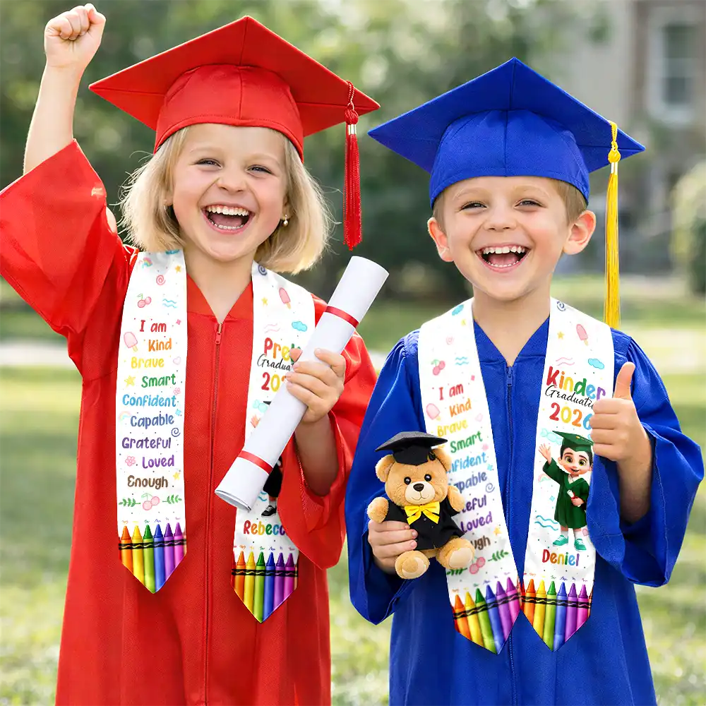 Gift For Kids,Gift For Grandkids,Graduation,Happy - 3D Effect Graduation Kid Baby I Am Kind I Am Smart - Personalized Kid Graduation Stole
